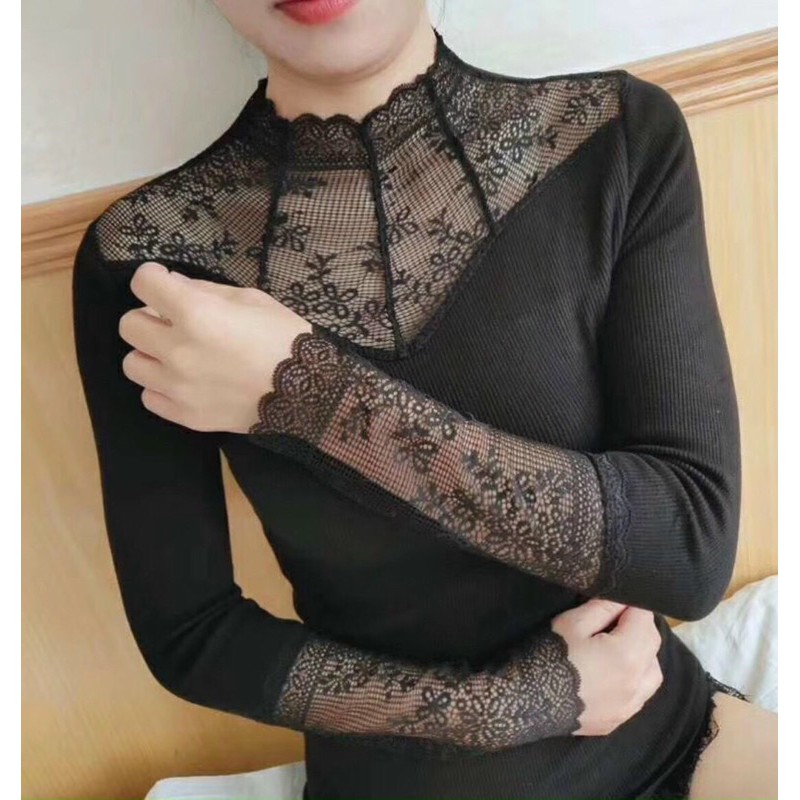 ÁO GIỮ NHIỆT LÓT LÔNG CỔ VÀ TAY REN