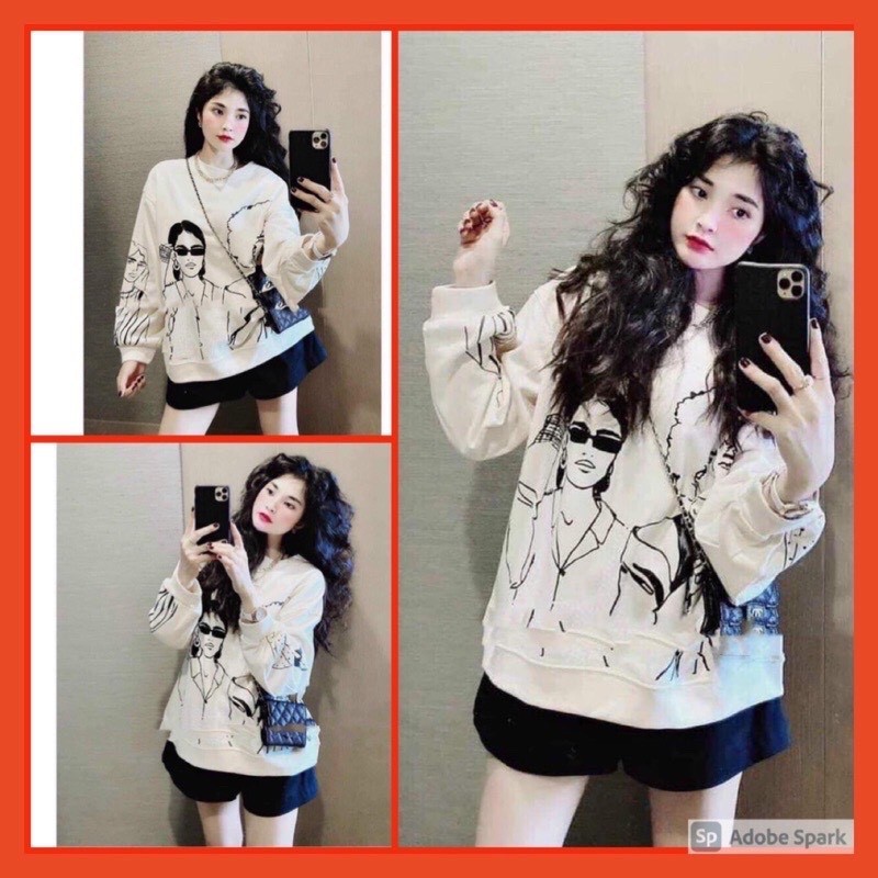Áo nỉ bông in hình cô gái 💞ẢNH THẬT💞  Áo sweater in hình hot hit