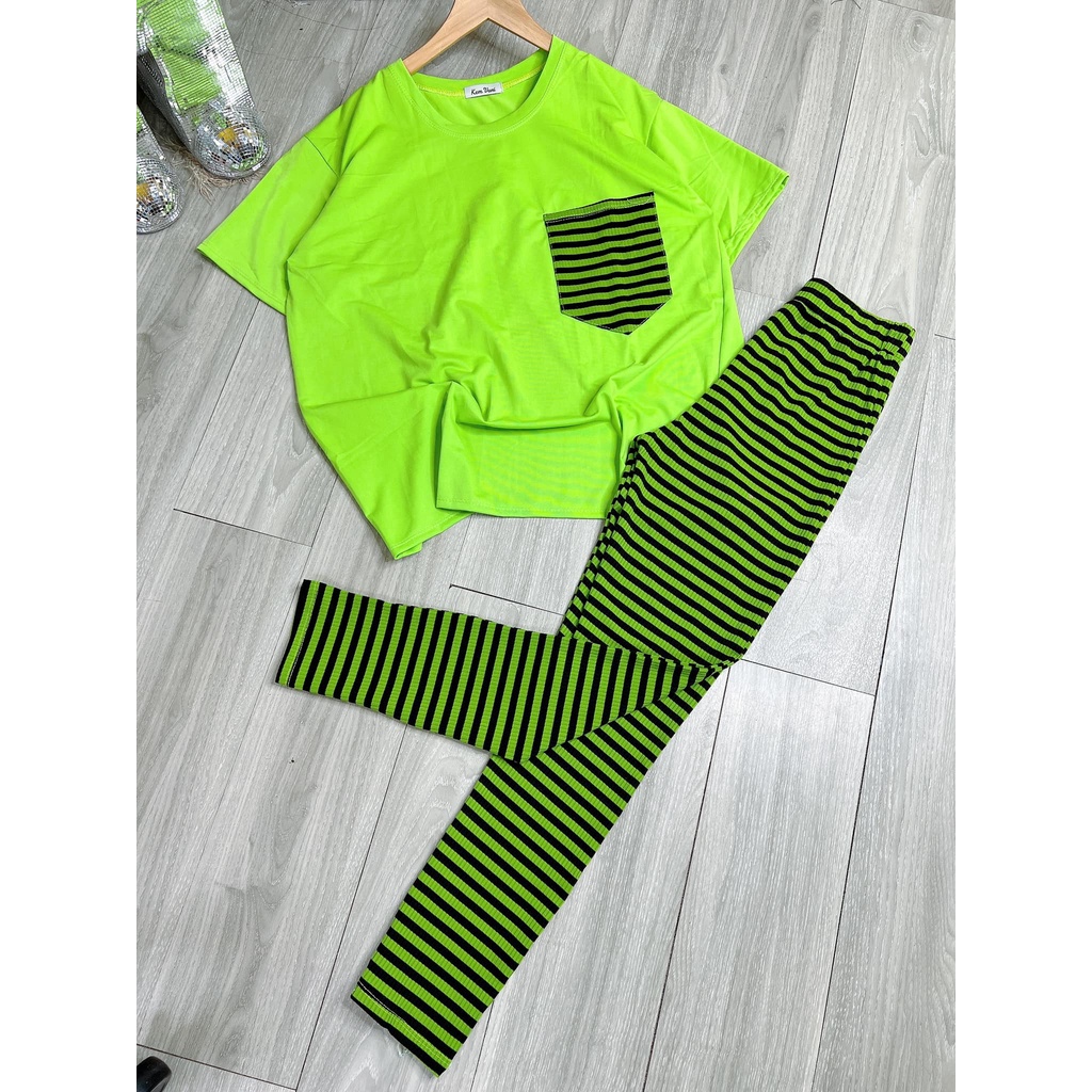 Đồ bộ nữ, set đồ bộ quần legging đai cao thun gân borip và áo thun cotton ngắn tay xẻ tà sau lưng form rộng có túi