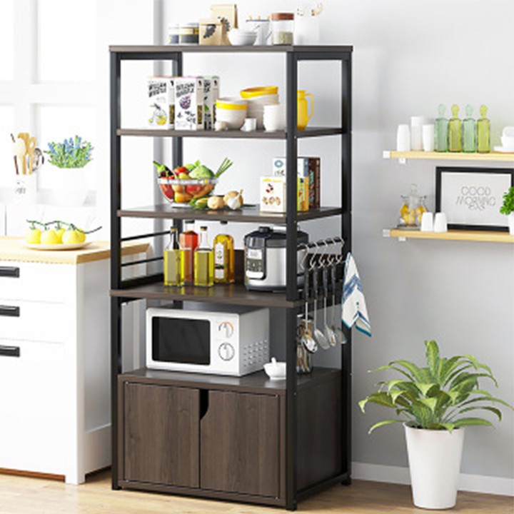 Kệ lò vi sóng 5 tầng để gia vị, chén bát nhà bếp - Tủ gỗ khung sắt để đồ thông minh - Kệ bếp đa năng decor đẹp | BigBuy360 - bigbuy360.vn