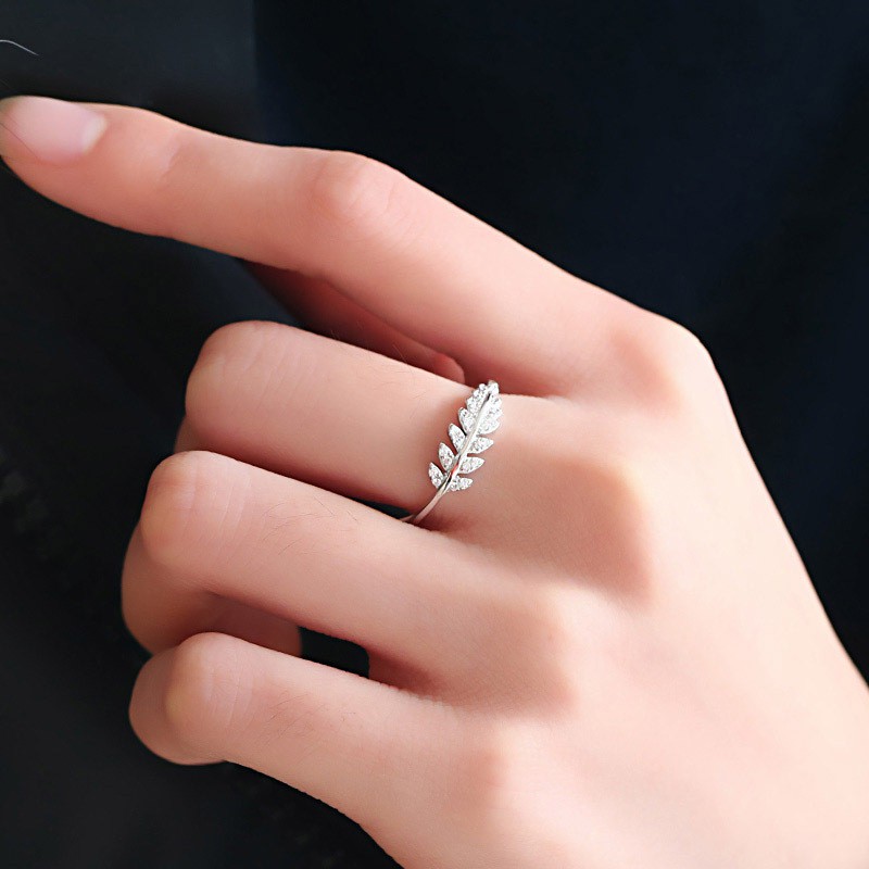 Nhẫn nữ hở freesize,hợp với mọi kích cỡ ngón tay,bạc Ý s925 hình đuôi lá nhỏ  J0441- AROCH Jewelry