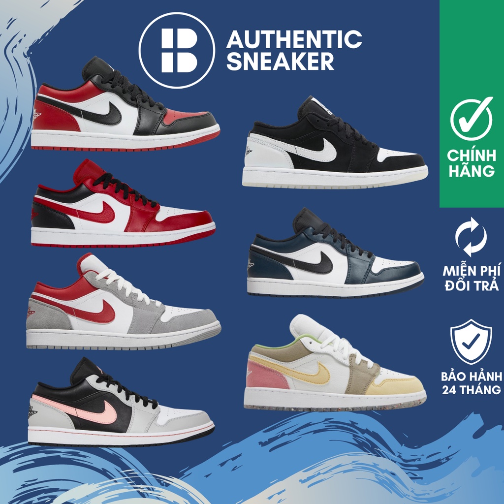 Giày Air JD 1 Low, JD cổ thấp authentic, giày nam jordan cổ thấp màu đen,đỏ, navy, hồng, xám