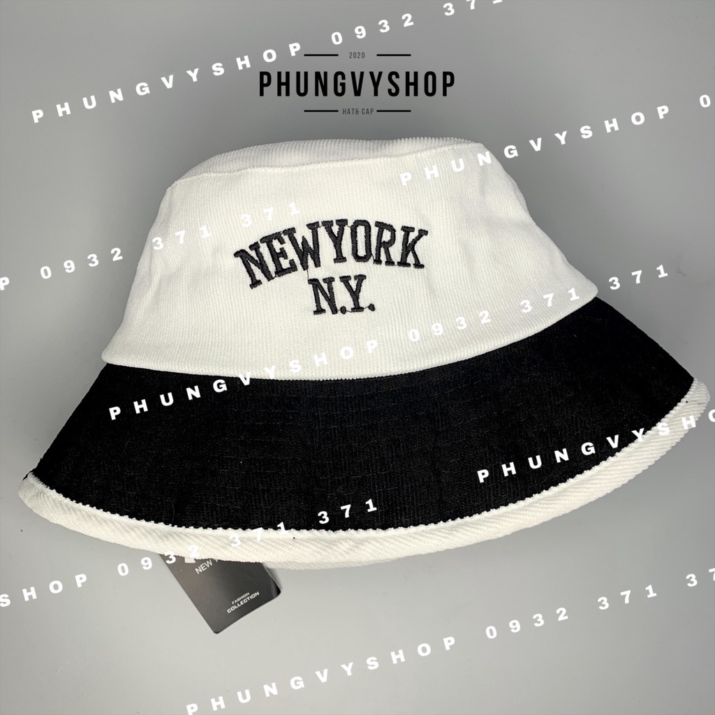 Mũ bucket form cụp đơn giản cực hot mùa hè unisex - SỤP KAKI THÊU NEWYORK CÓ DẤU CHẤM - nón tai bèo vành