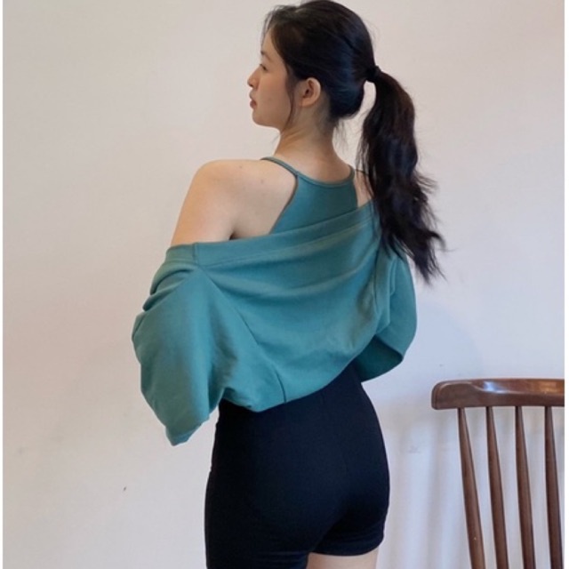 SET áo khoác yếm croptop chất bo gân dày tôn dáng che khuyết điểm bắp tay to vai thô ơi