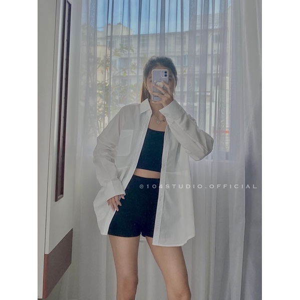 Áo sơ mi oversize tay dài có túi