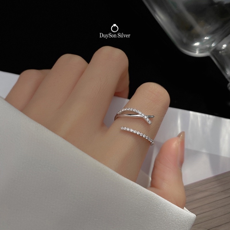 Nhẫn bạc nữ đính đá đẹp đơn giản cá tính Duyson, nhẫn nữ bạc 925 thiết kế dễ dàng chỉnh size