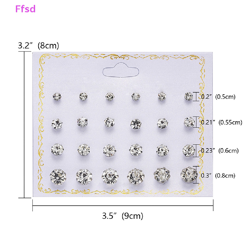 {Ffsd} Set 12 Đôi Bông Tai Tròn Pha Lê Zircon Pha Lê Cho Nữ * Hàng Bán Chạy