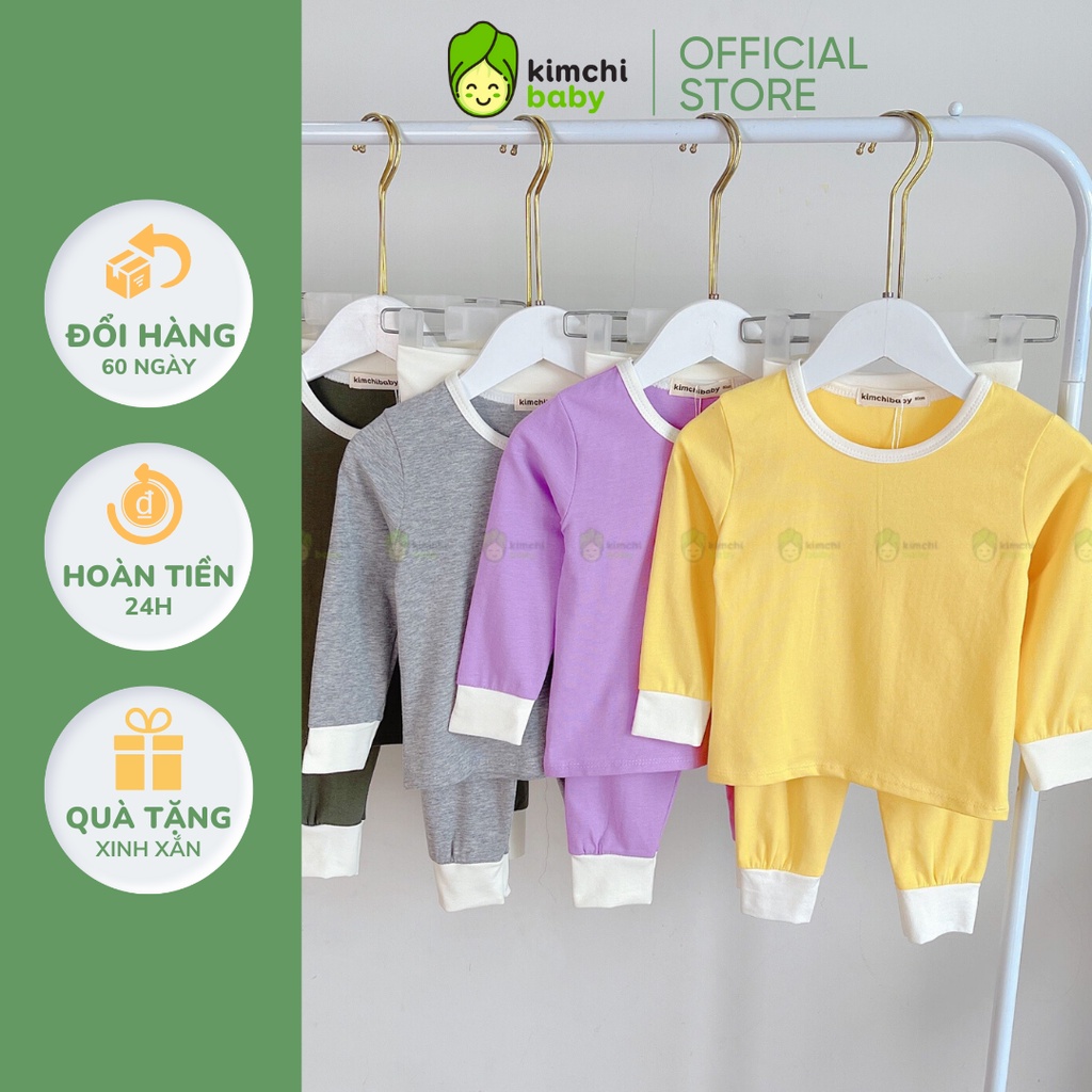 Bộ Dài Tay Cho Bé Trai, Bé Gái Vải Cotton KIMCHIBABY Cạp Cao Cổ Viền, Đồ Bộ Mặc Nhà Cho Bé MKMTD2237