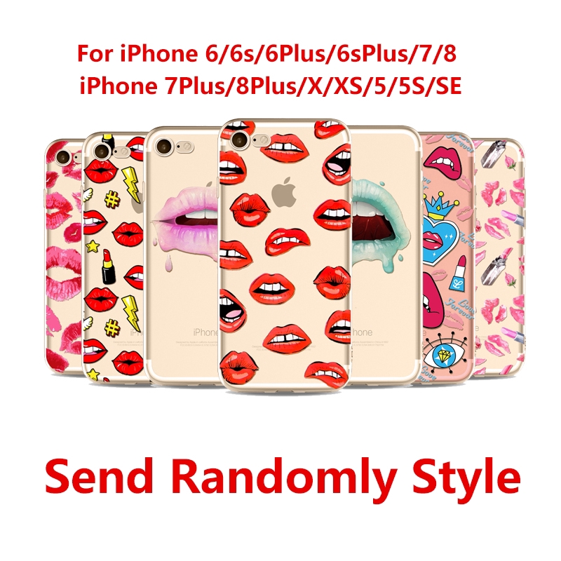 Ốp điện thoại mềm hình đôi môi quyến rũ cho IPhone 5 5S Se 6 6s 7 8 6plus 8plus X XS