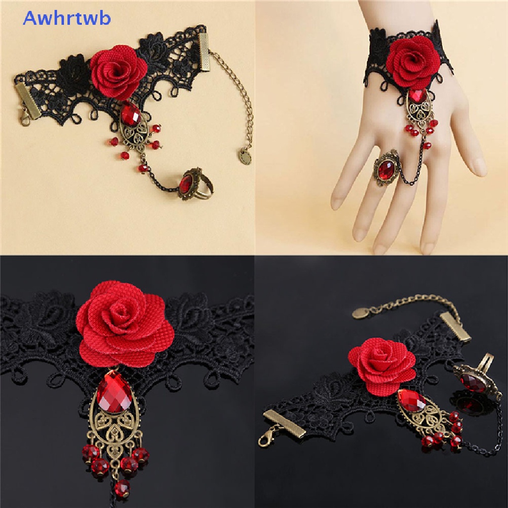 Awhrtwb Hot Vòng Tay Ren Hoa Hồng Đỏ Phong Cách Gothic Thanh Lịch Có Thể Điều Chỉnh Kích Thước Mới