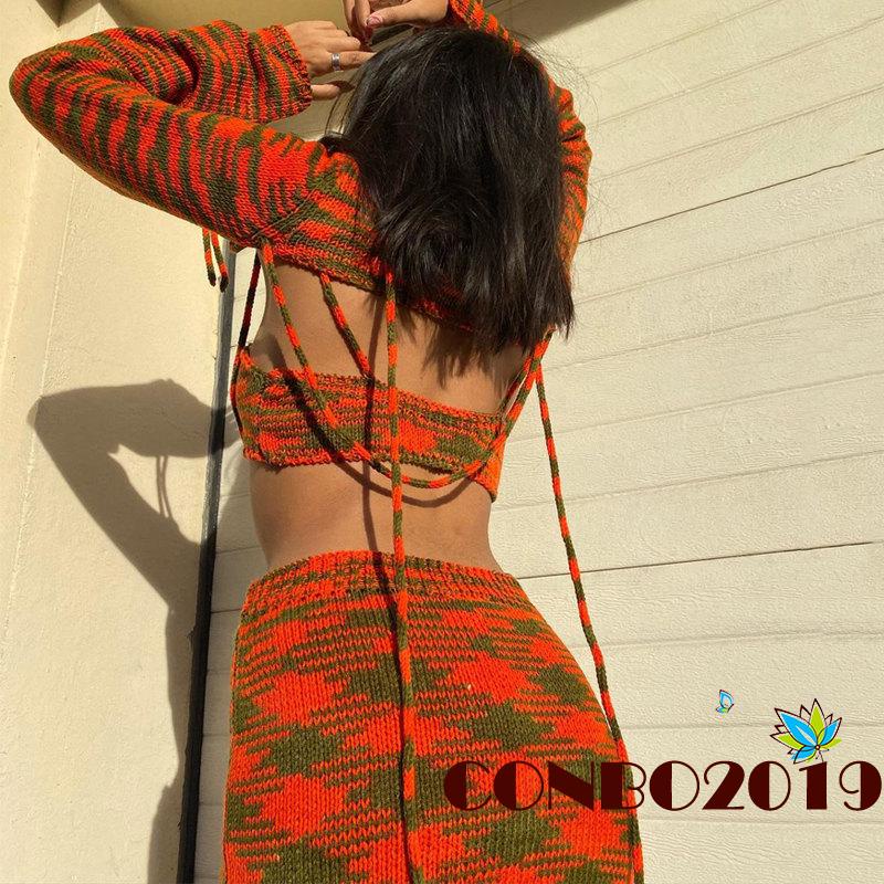 Set Áo Lửng Đan Len + Chân Váy Lưng Cao Thời Trang Cho Nữ