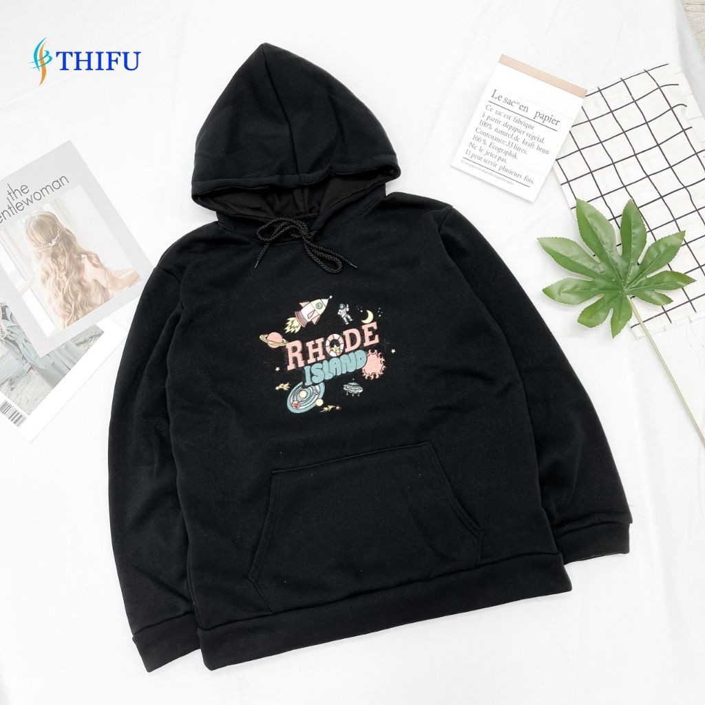 Áo Hoodie Chống Nắng THIFU FASHION In Chữ RHODE Nón , áo hoodie nữ 2 Lớp Chất Liệu Thun PE Cho Nam Nữ Dưới 70 Kg