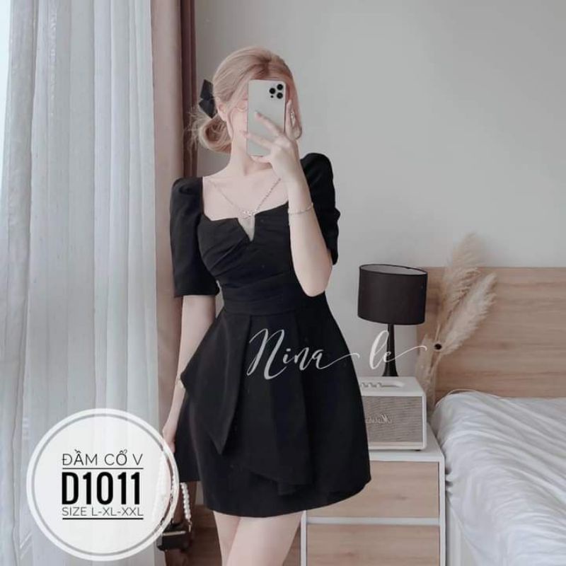 Đầm cổ V chéo dây 3 màu