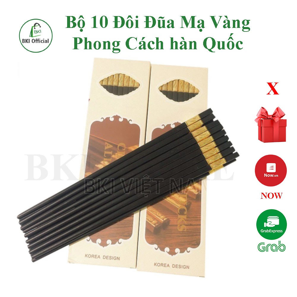 ( Bộ 10 ) Đũa Mạ Vàng Họa Tiết Hàn Quốc - Bộ 10 Đũa Ăn Kháng Khuẩn Cao Cấp, Đũa Mạ Vàng