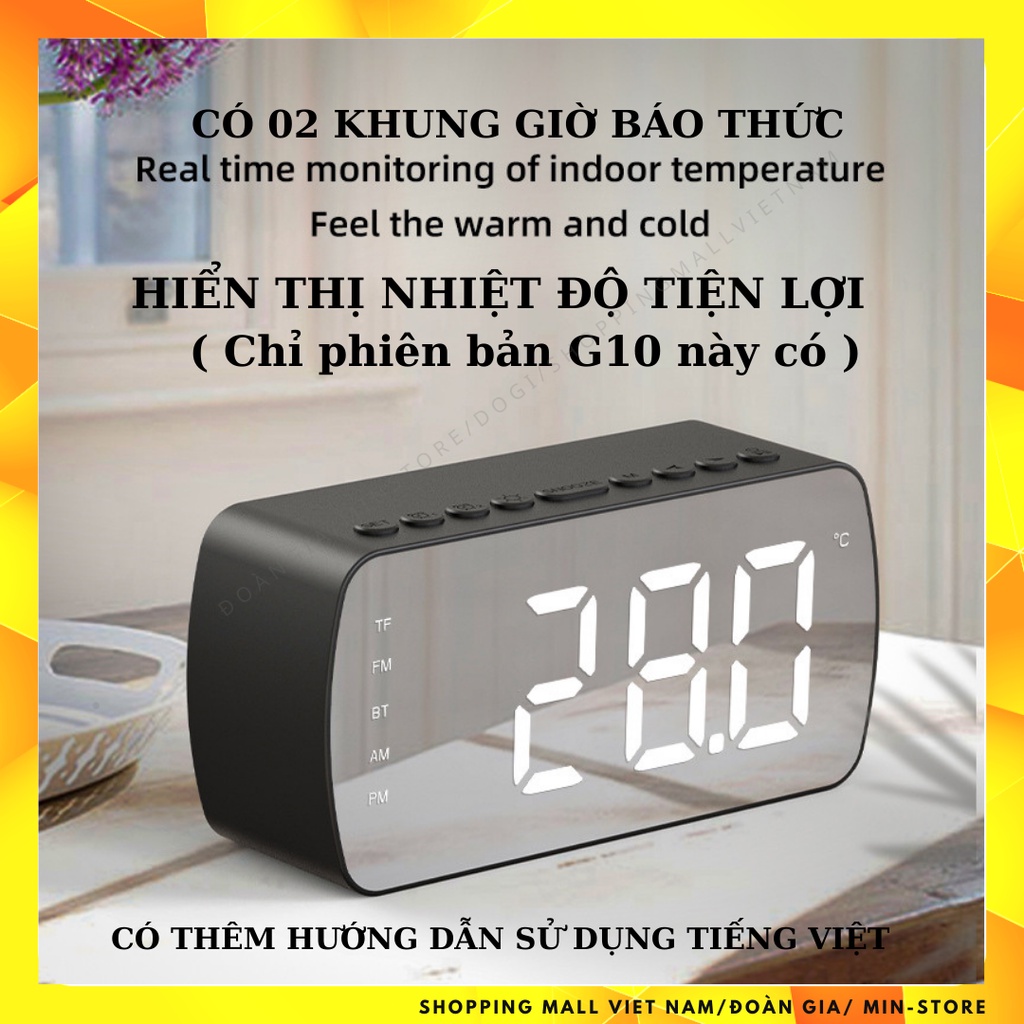 Loa bluetooth kết hợp đồng hồ đa chức năng G10 có báo thức, hiển thị nhiệt độ, phát nhạc, đài FM, cắm thẻ nhớ, Jack 3,5m