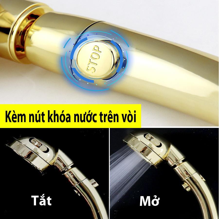 Vòi Sen Tăng áp Có Nút Khóa Nước 3 chế độ Phun, Xoay 360 độ Hàng Xịn - Vàng Gold SSA329