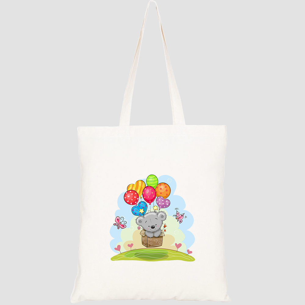 Túi vải tote canvas HTFashion in hình cute teddy bear box flying HT441