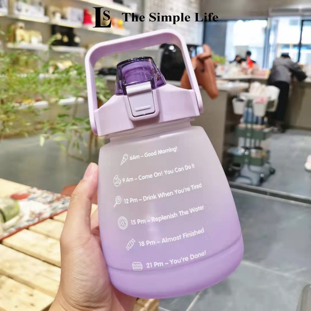 Bình đựng nước có ống hút chia vạch, bình đựng nước 1.3 L có vạch chia hình bầu dục dễ thương cao cấp [CHÍNH HÃNG]