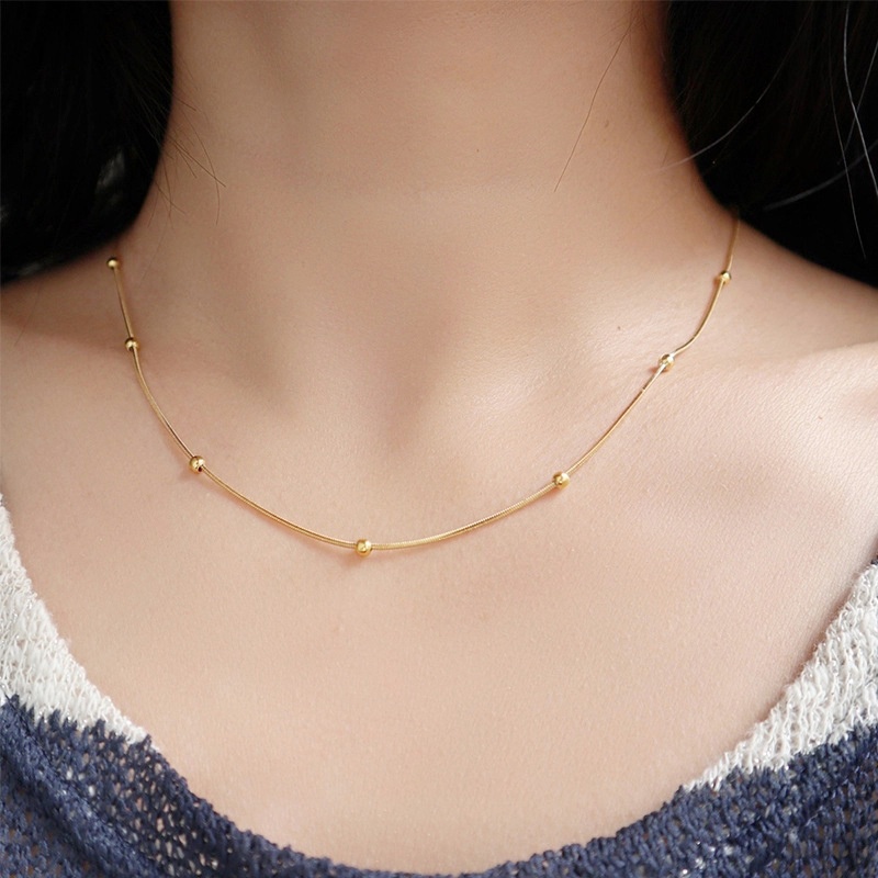 Dây chuyền titan nữ trơn mềm mại bi tròn cá tính không đen gỉ