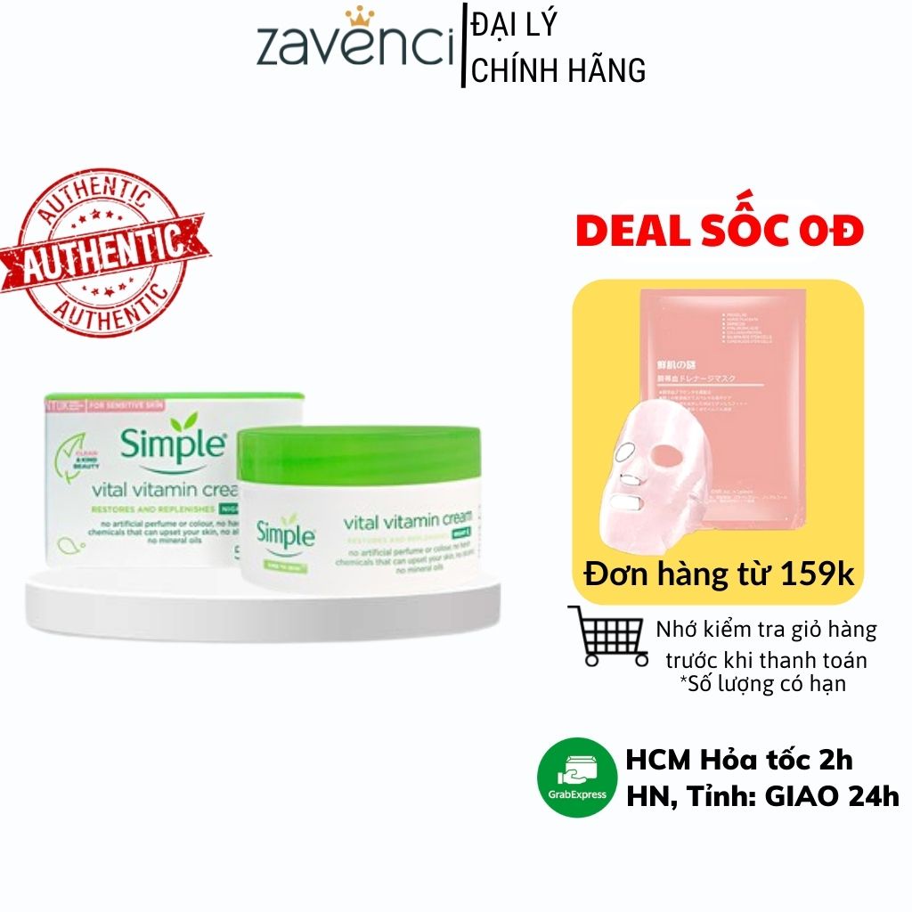 Kem dưỡng ẩm Simple Kind To Skin Vital Vitamin Night Cream mọi loại da ban đêm 50ml - ZAVENCI Official