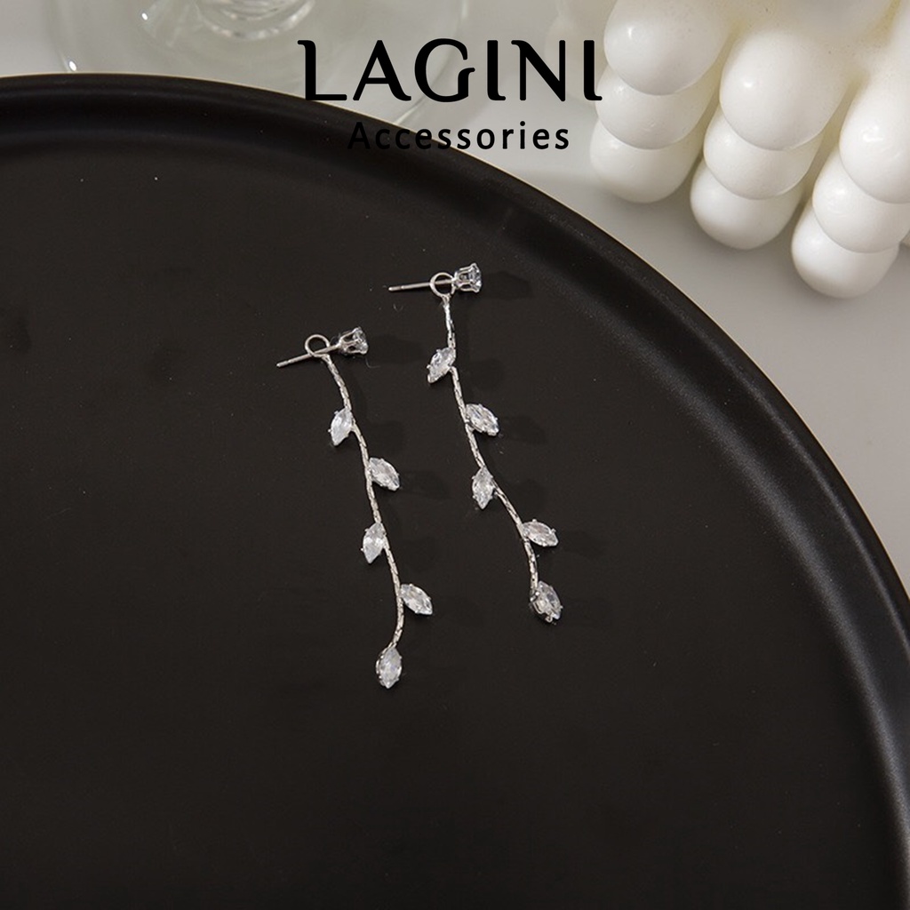 Bông tai khuyên tai dáng dài đính đá Lagini dành cho nữ dịu dàng nữ tính thanh lịch phong cách Hàn Quốc