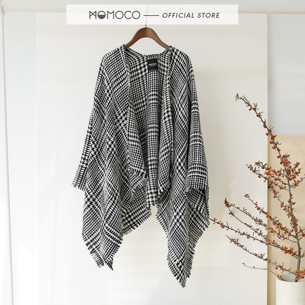 Áo Khoác Dạ MOMOCO Chất Dạ Mềm Mại Thiết Kế Cape Tua Rua Kẻ Đen Trắng Dạ M2765