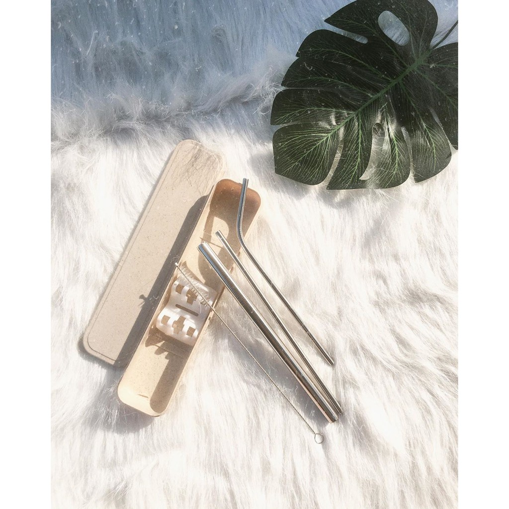 Bộ 3 ống hút inox kèm hộp đựng lúa mạch hoặc túi nhung | BigBuy360 - bigbuy360.vn