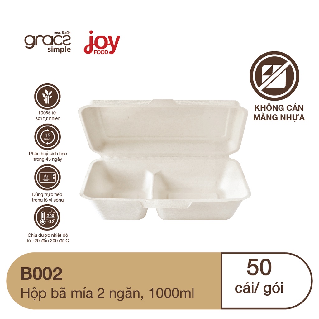 50 hộp bã mía Gracz 2 ngăn 1000ml  nhập khẩu Thái Lan
