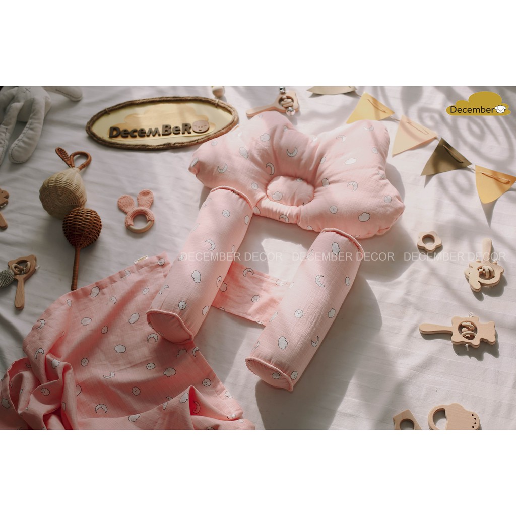 GỐI XÔ HQ SIÊU MỀM MỊN CHO BÉ SƠ SINH DECEMBER HỌA TIẾT ĐÁM MÂY HỒNG