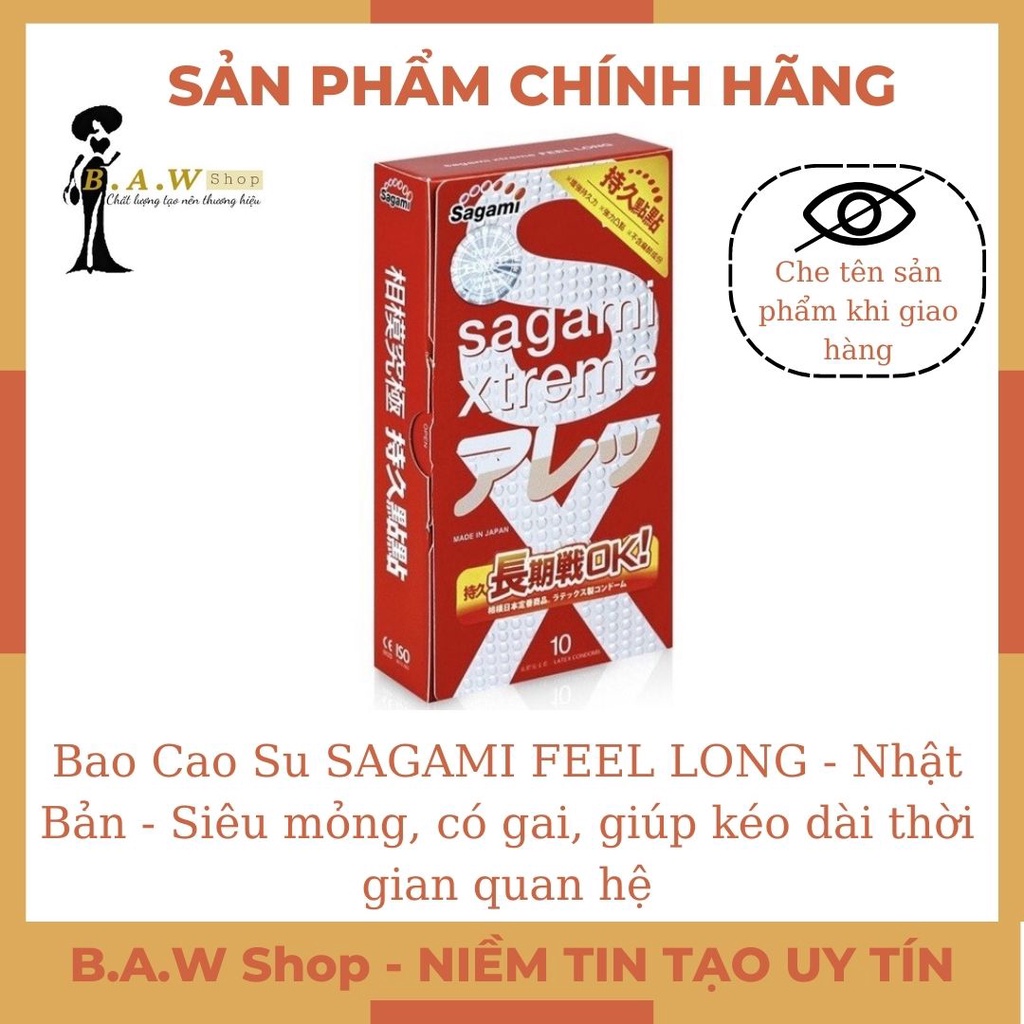 - Bao Cao Su SAGAMI FEEL LONG - Nhật Bản - Siêu mỏng, có gai, giúp kéo dài thời gian quan hệ - hộp 10 cái