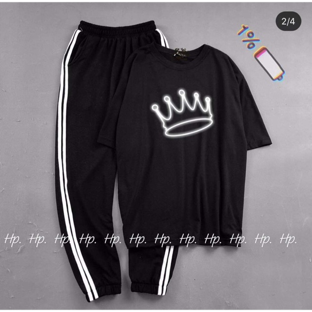 Sét áo vương miện phản quang+ quần 3 sọc THL988