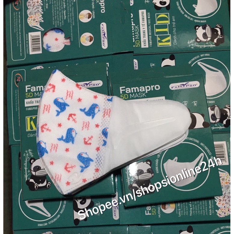 Hộp 10 cái khẩu trang Nhật 5D mask kid quai vải hình cá voi Famapro Nam Anh