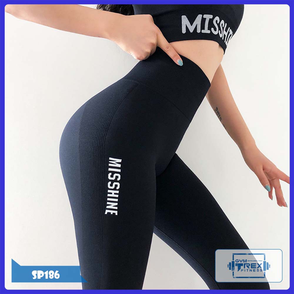 Quần gym nữ cạp cao Misshine thun siêu mịn dáng lửng SP186, Quần legging nữ yoga nâng mông gen bụng - Gym Trex