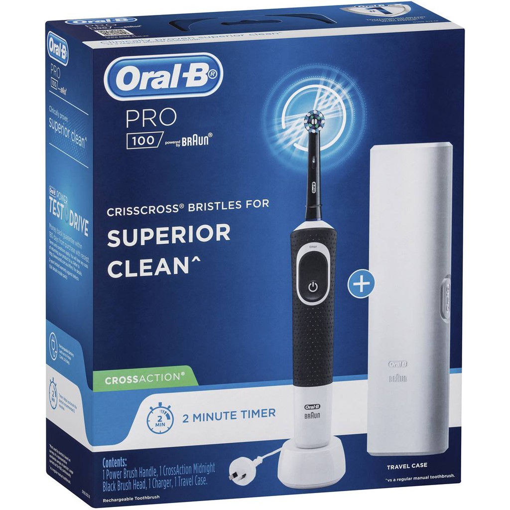 Bàn chải đánh răng điện Oral B Pro 100 Cross Action Power Toothbrush Black chính hãng