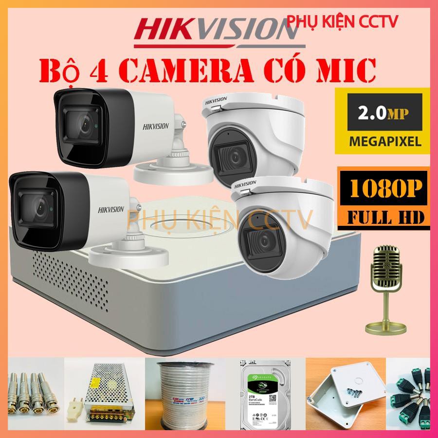 Trọn bộ 4 Camera Hikvision 2Mp DS - 2CE16D0T - ITFS Full HD 1080P Chính Hãng,có MIC thu âm