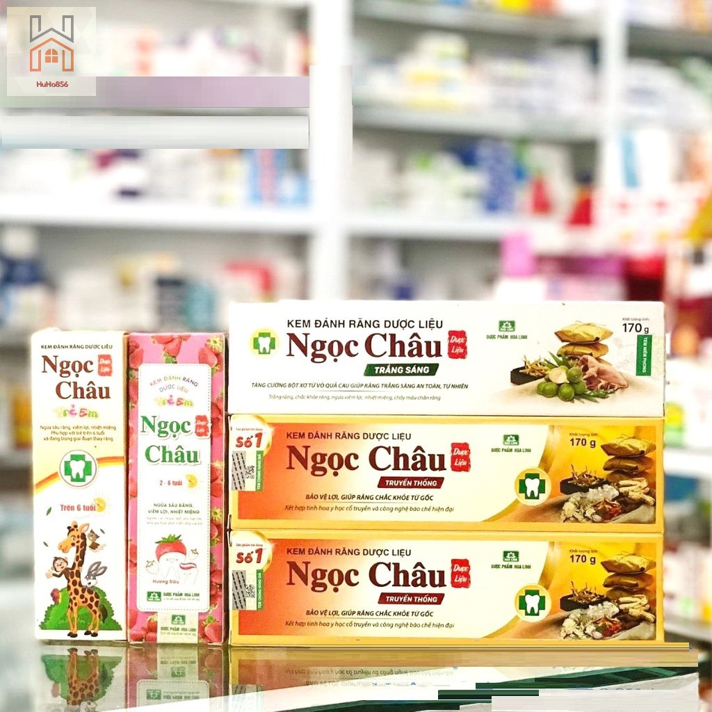 Kem Đánh Răng Dược Liệu Ngọc Châu 125g,170g,Trăng Răng, Trẻ Em 2-6 tuổi, Trên 6 tuổi