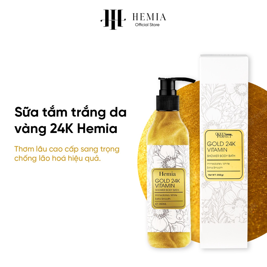 Sữa tắm vàng 24k Hemia trắng da toàn thân thơm lâu cao cấp sang trọng chống lão hoá hiệu quả chai 250ml