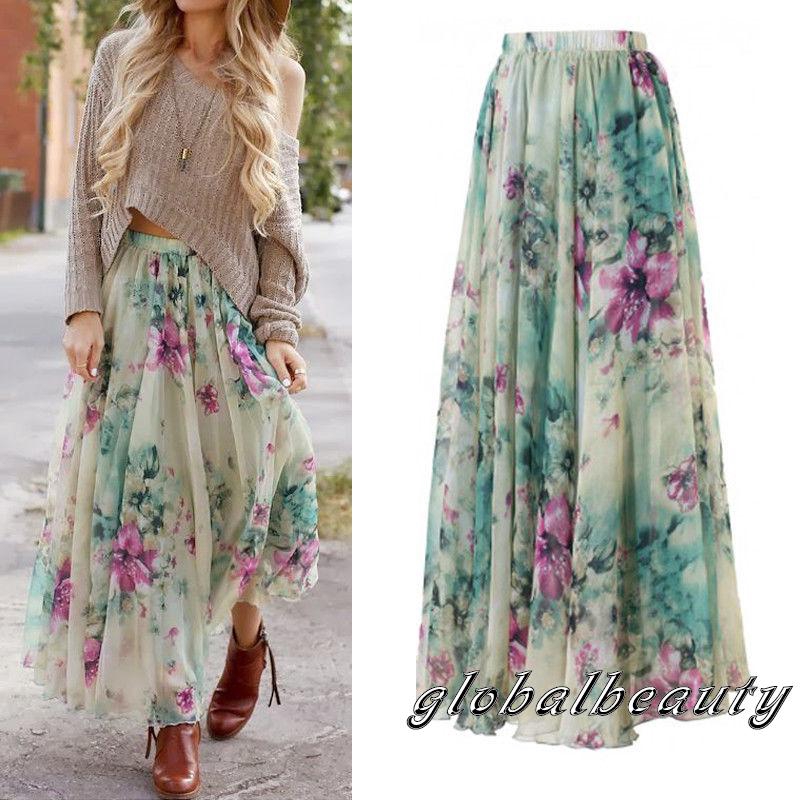 Chân váy dài họa tiết hoa phong cách boho thời trang cho nữ