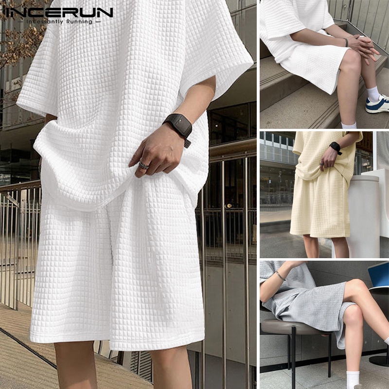 Bộ đồ nam INCERUN 2 món gồm áo thun tay ngắn + quần short màu trơn thời trang trẻ trung