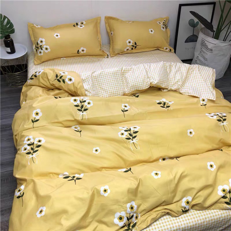 BỘ DRAP - CHĂN PHAO COTTON POLY HOA VÀNG