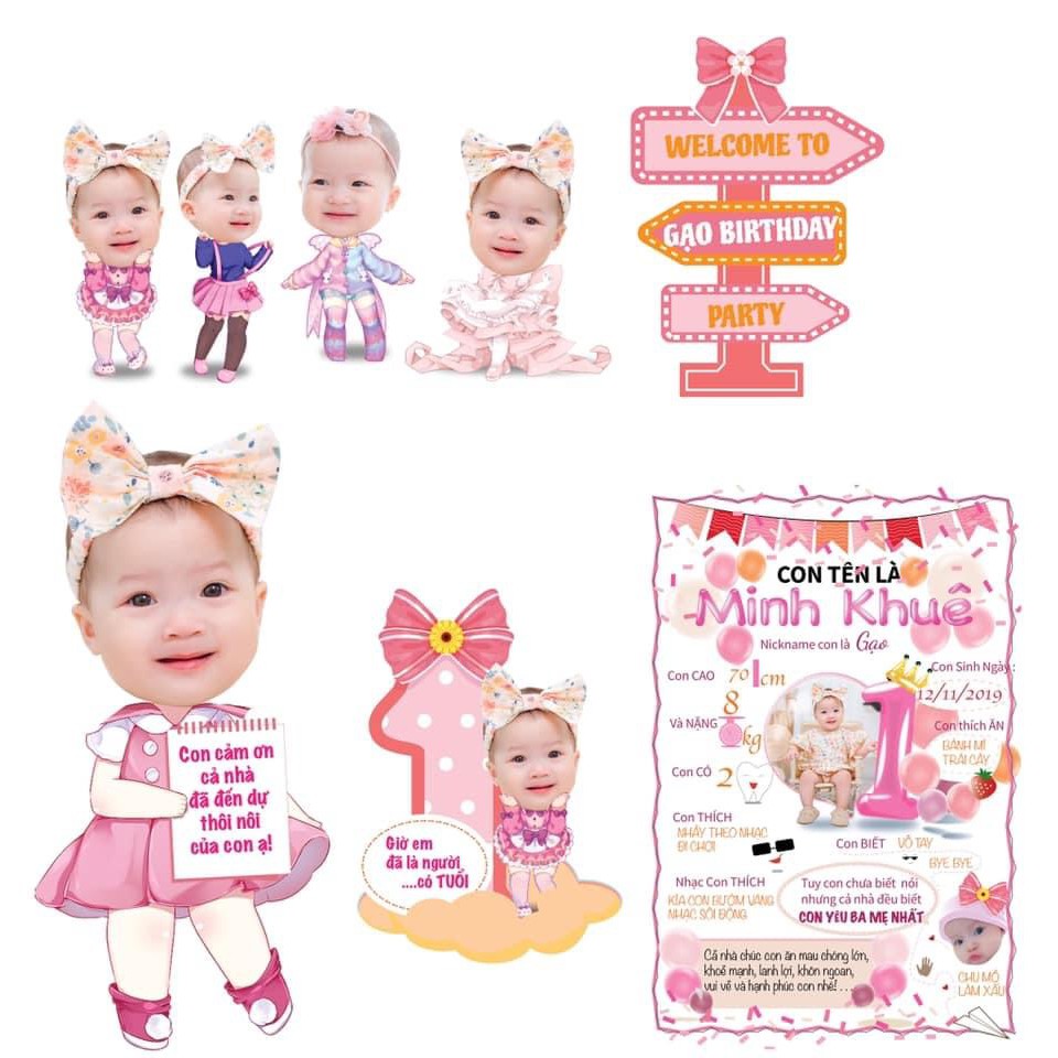 Chibi trang trí tiệc cao 80cm trang trí thôi nôi đầy tháng sinh nhật cho bé