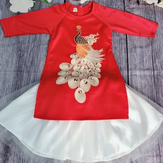 ÁO DÀI PHỐI CÔNG HẠT TRAI BÉ GÁI