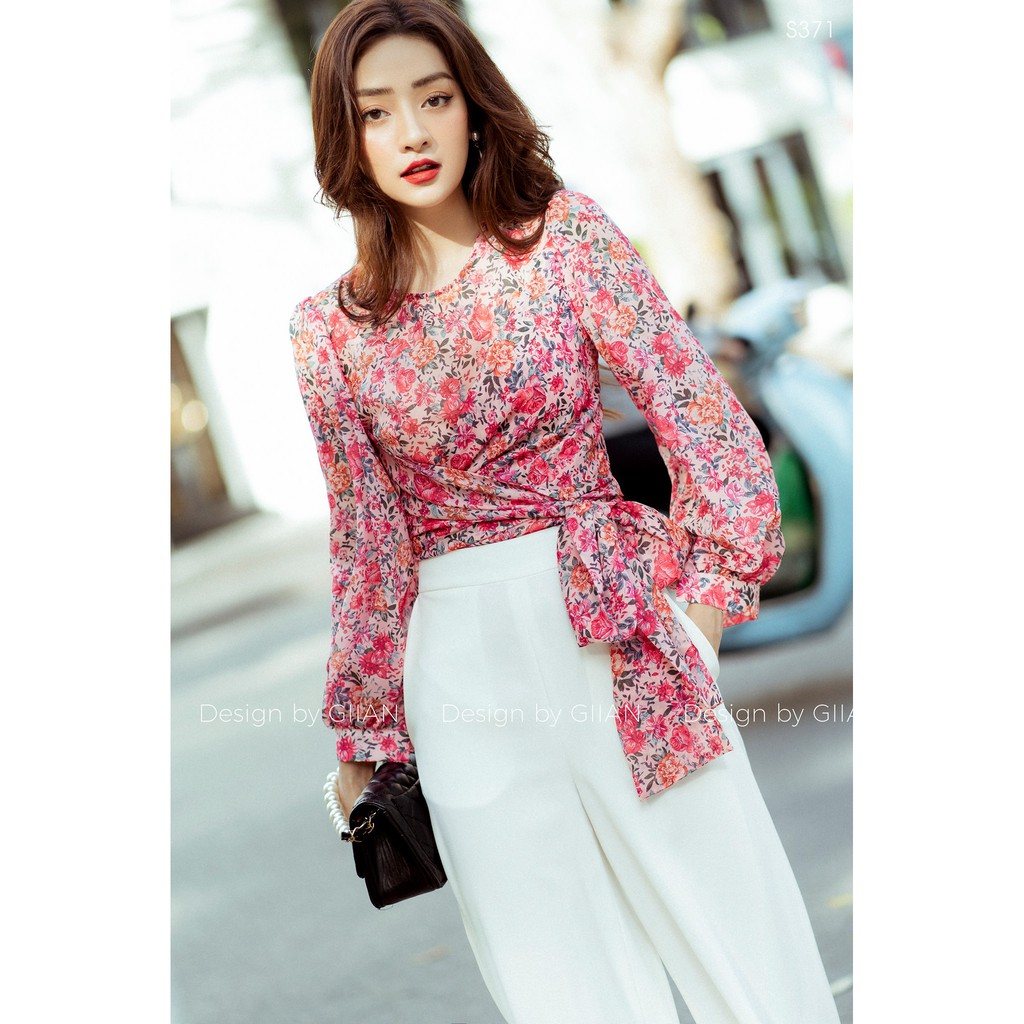 Giian - Set áo hoa buộc nơ kèm quần trắng - 𝐌𝐞𝐥𝐢𝐚 - thiết kế chính hãng - S371 | BigBuy360 - bigbuy360.vn
