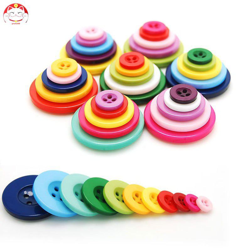 Set 100 cúc áo nhựa tròn nhiều màu sắc trang trí thủ công