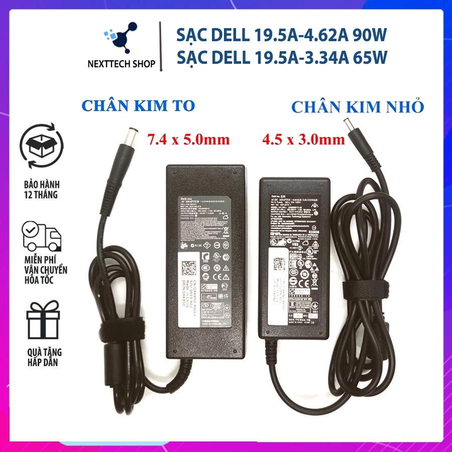 Sạc laptop dell 19.5V-4.62A 90W 19.5V-3.34A 65W sạc dell chân to chân nhỏ, sạc máy tinh loại tốt