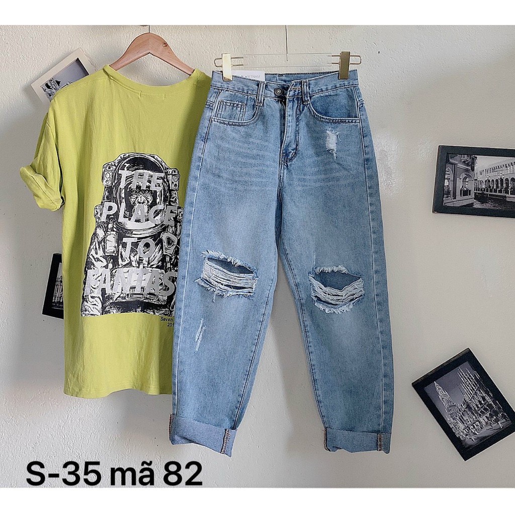 Quần baggy nữ Quần baggy jean nữ rách gối lưng cao size đại từ 40kg đến 80kg MS82