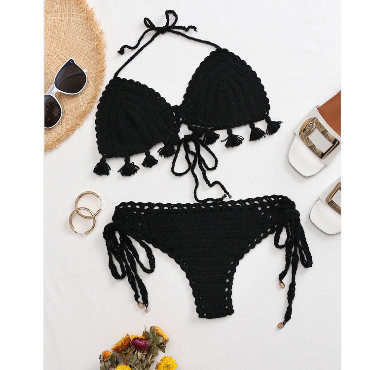 Bikini Dệt Kim Thiết Kế Tua Rua Quyến Rũ Cho Nữ