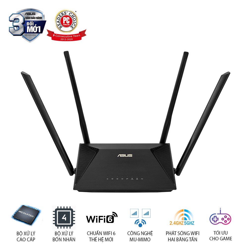 Bộ phát wifi router ASUS RT-AX53U Chuẩn AX1800 Băng tần kép