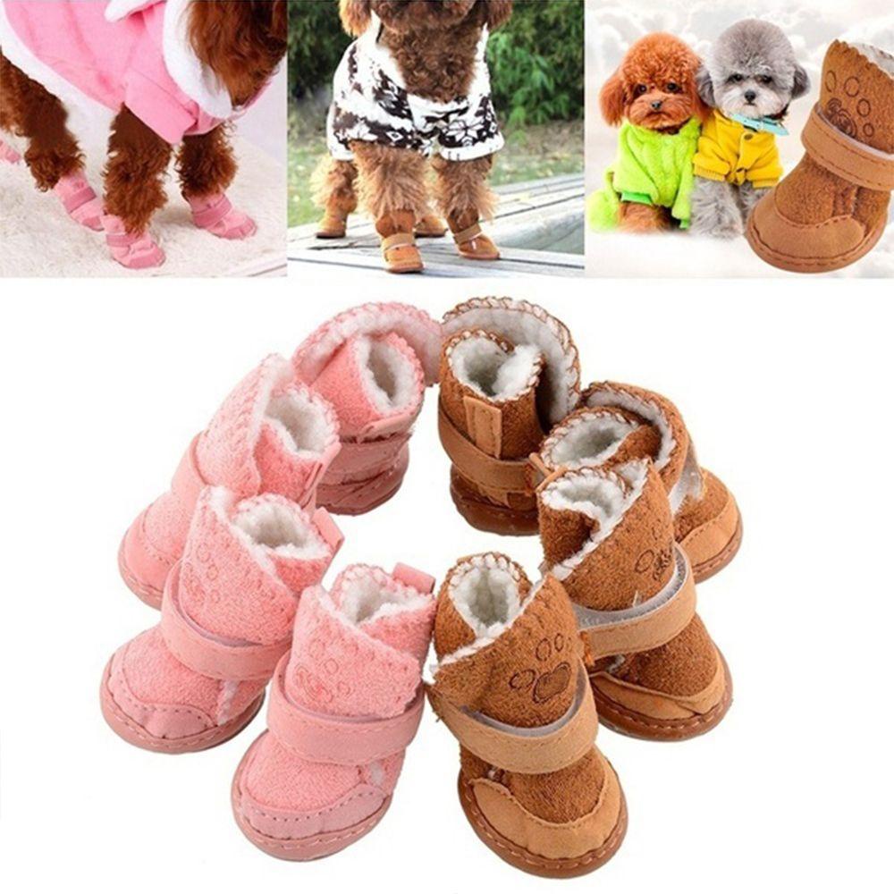 Bộ 4 Giày Bốt Cotton Dày Giữ Ấm Chống Trượt Cho Cún Cưng