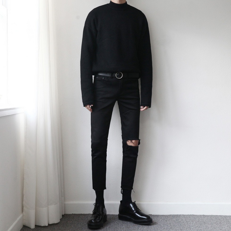 [Co GIãn+Không Phai Màu]Quần Jean Rách Gối Nam Màu Đen Vải Không Phai Màu, Co Giãn Dáng Skinny Phong Cách Hàn Quốc-J05 | BigBuy360 - bigbuy360.vn